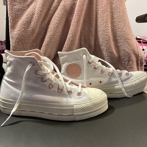 Pink&White high top+platforms Converse
